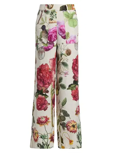 Libertine Women's Hollyhock Floral Linen Sailor Pants - Cream Multi - Size XS | Thumbnail 1