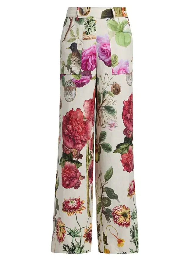 Libertine Women's Hollyhock Floral Linen Sailor Pants - Cream Multi