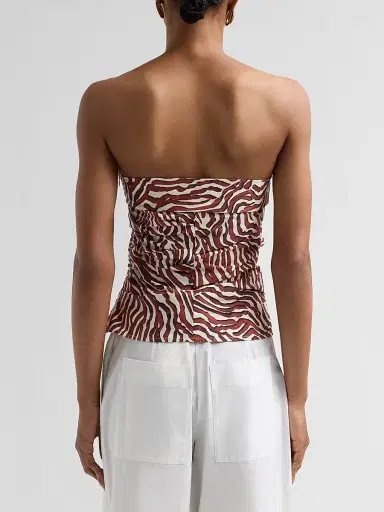 Proenza Schouler White Label Women's Maisy Coral-Print Poplin Strapless Top - Rust Cream Multi - Size 14 | Thumbnail 3 Proenza Schouler White Label Women's Maisy Coral-Print Poplin Strapless Top - Rust Cream Multi - Size 14 | Thumbnail 3
