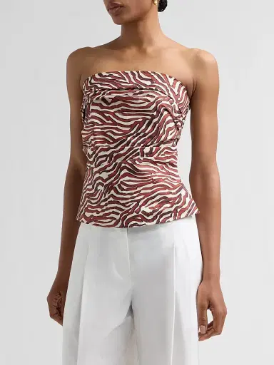 Proenza Schouler White Label Women's Maisy Coral-Print Poplin Strapless Top - Rust Cream Multi - Size 14 | Thumbnail 4 Proenza Schouler White Label Women's Maisy Coral-Print Poplin Strapless Top - Rust Cream Multi - Size 14 | Thumbnail 4