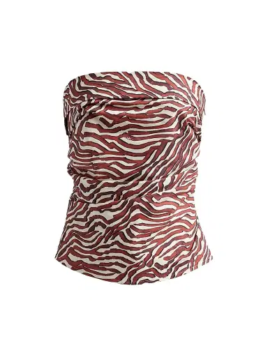 Proenza Schouler White Label Women's Maisy Coral-Print Poplin Strapless Top - Rust Cream Multi - Size 14 | Thumbnail 1 Proenza Schouler White Label Women's Maisy Coral-Print Poplin Strapless Top - Rust Cream Multi - Size 14 | Thumbnail 1