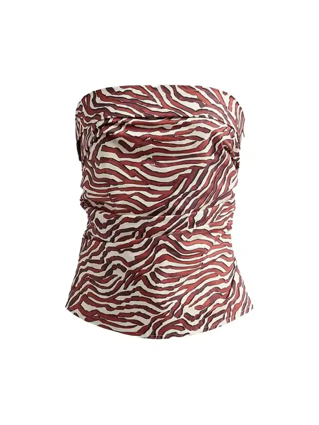 Proenza Schouler White Label Women's Maisy Coral-Print Poplin Strapless Top - Rust Cream Multi