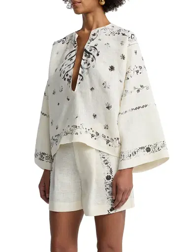 Alberta Ferretti Women's Printed Linen Blouse - Multi | Thumbnail 4 Alberta Ferretti Women's Printed Linen Blouse - Multi | Thumbnail 4