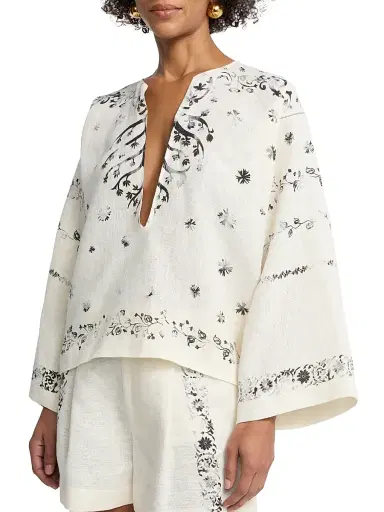 Alberta Ferretti Women's Printed Linen Blouse - Multi | Thumbnail 6 Alberta Ferretti Women's Printed Linen Blouse - Multi | Thumbnail 6