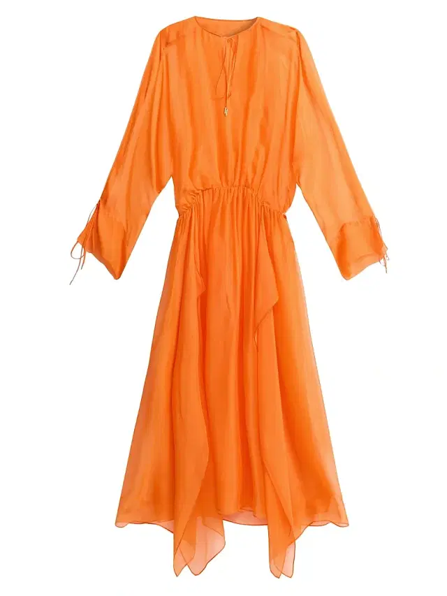 Alberta Ferretti Women's Chiffon Gathered Waist Dress - Orange
