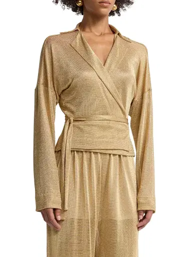 Alberta Ferretti Women's Metallic Wrap Top - Shiny Gold | Thumbnail 3 Alberta Ferretti Women's Metallic Wrap Top - Shiny Gold | Thumbnail 3