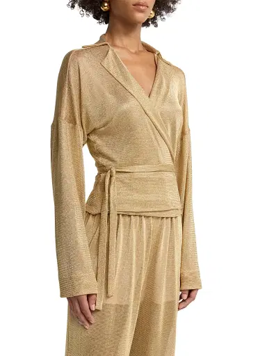 Alberta Ferretti Women's Metallic Wrap Top - Shiny Gold | Thumbnail 4 Alberta Ferretti Women's Metallic Wrap Top - Shiny Gold | Thumbnail 4