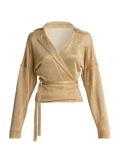 Alberta Ferretti Women's Metallic Wrap Top - Shiny Gold | Thumbnail 1 Alberta Ferretti Women's Metallic Wrap Top - Shiny Gold | Thumbnail 1