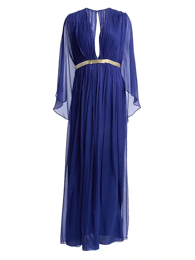 Women's Draped Chiffon Cape Gown - Multi Blue