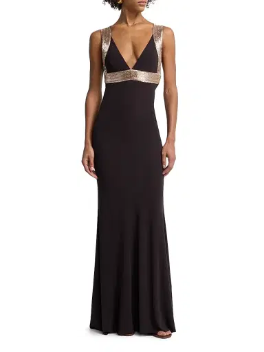 Alberta Ferretti Women's Sequin-Embellished Jersey Empire-Waist Gown - Black | Thumbnail 3