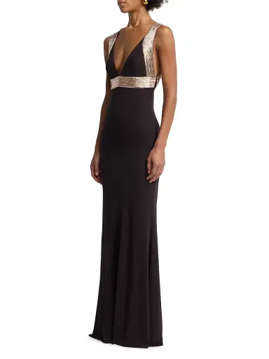Alberta Ferretti Women's Sequin-Embellished Jersey Empire-Waist Gown - Black | Thumbnail 4