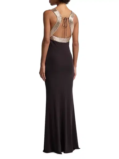 Alberta Ferretti Women's Sequin-Embellished Jersey Empire-Waist Gown - Black | Thumbnail 5
