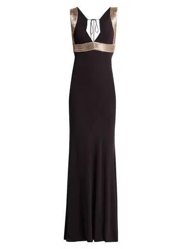 Alberta Ferretti Women's Sequin-Embellished Jersey Empire-Waist Gown - Black | Thumbnail 1