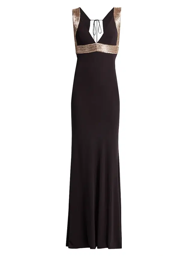 Women's Sequin-Embellished Jersey Empire-Waist Gown - Black