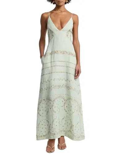 Alberta Ferretti Women's Printed Linen Maxi Dress - Multi Green | Thumbnail 2 Alberta Ferretti Women's Printed Linen Maxi Dress - Multi Green | Thumbnail 2