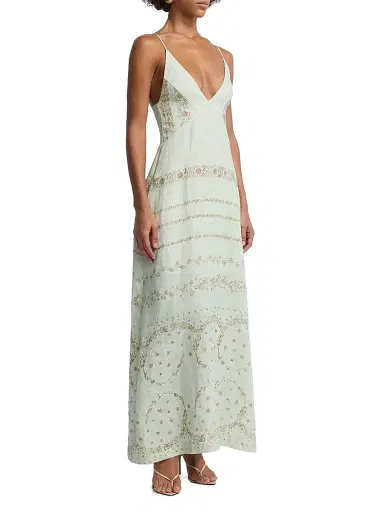 Alberta Ferretti Women's Printed Linen Maxi Dress - Multi Green | Thumbnail 3 Alberta Ferretti Women's Printed Linen Maxi Dress - Multi Green | Thumbnail 3