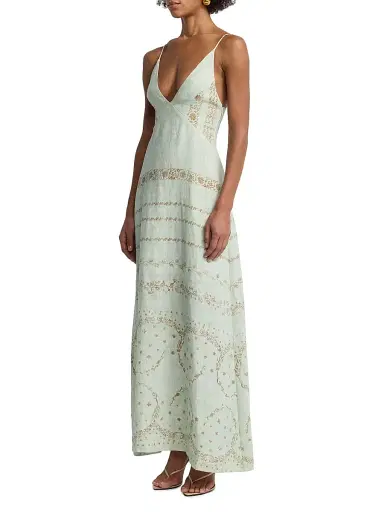 Alberta Ferretti Women's Printed Linen Maxi Dress - Multi Green | Thumbnail 4 Alberta Ferretti Women's Printed Linen Maxi Dress - Multi Green | Thumbnail 4