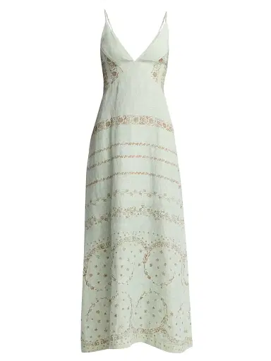 Alberta Ferretti Women's Printed Linen Maxi Dress - Multi Green | Thumbnail 1 Alberta Ferretti Women's Printed Linen Maxi Dress - Multi Green | Thumbnail 1
