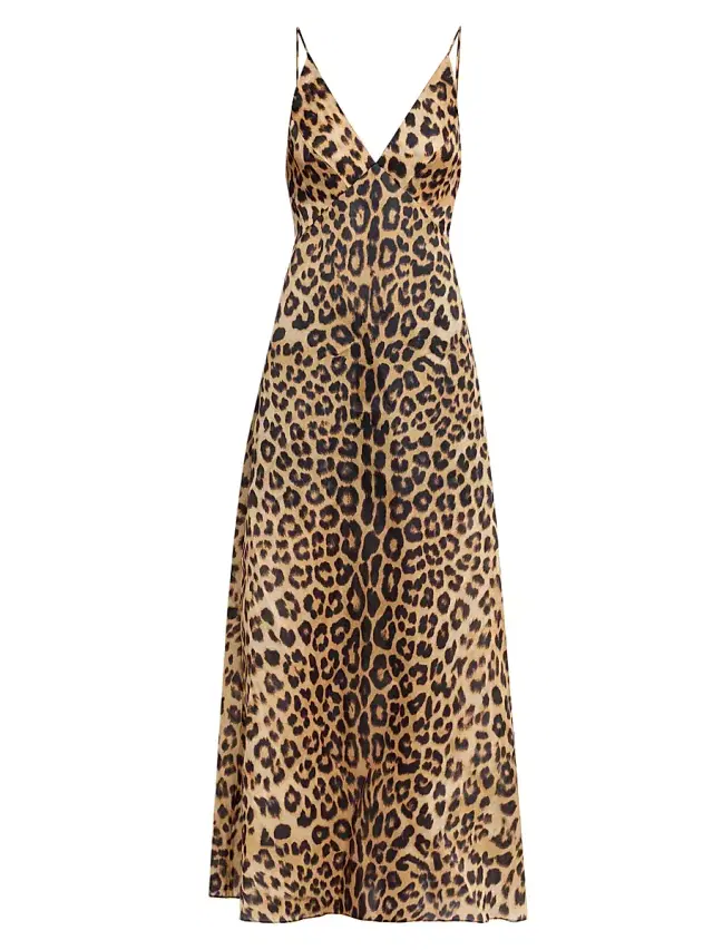 Women's Leopard-Print Silk Maxi-Dress