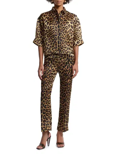 Alberta Ferretti Women's Leopard-Print Silk Short-Sleeve Blouse | Thumbnail 2 Alberta Ferretti Women's Leopard-Print Silk Short-Sleeve Blouse | Thumbnail 2