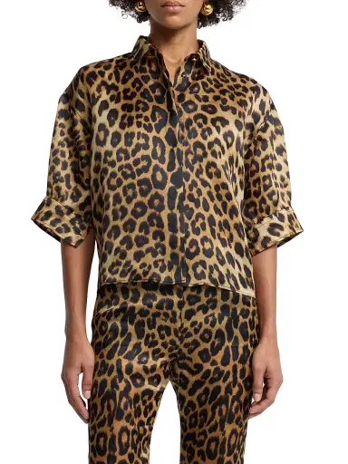 Alberta Ferretti Women's Leopard-Print Silk Short-Sleeve Blouse | Thumbnail 3 Alberta Ferretti Women's Leopard-Print Silk Short-Sleeve Blouse | Thumbnail 3