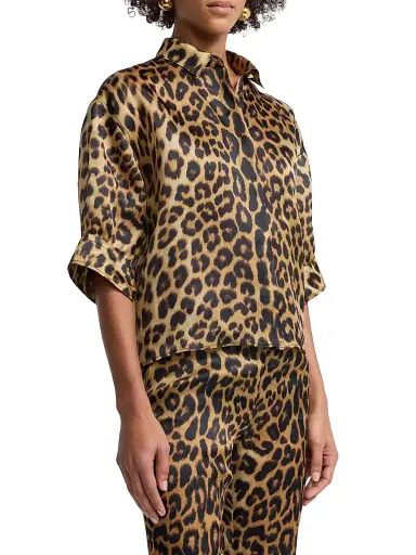 Alberta Ferretti Women's Leopard-Print Silk Short-Sleeve Blouse | Thumbnail 4 Alberta Ferretti Women's Leopard-Print Silk Short-Sleeve Blouse | Thumbnail 4