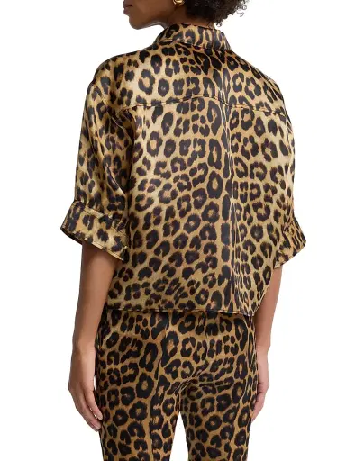 Alberta Ferretti Women's Leopard-Print Silk Short-Sleeve Blouse | Thumbnail 5 Alberta Ferretti Women's Leopard-Print Silk Short-Sleeve Blouse | Thumbnail 5