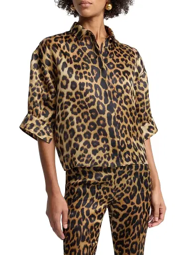 Alberta Ferretti Women's Leopard-Print Silk Short-Sleeve Blouse | Thumbnail 6 Alberta Ferretti Women's Leopard-Print Silk Short-Sleeve Blouse | Thumbnail 6