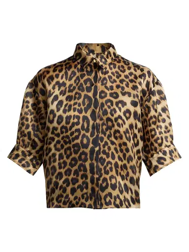 Alberta Ferretti Women's Leopard-Print Silk Short-Sleeve Blouse | Thumbnail 1 Alberta Ferretti Women's Leopard-Print Silk Short-Sleeve Blouse | Thumbnail 1