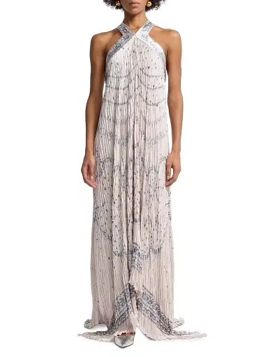 Alberta Ferretti Women's Printed Satin Halterneck Maxi Dress - Multi Pink | Thumbnail 2 Alberta Ferretti Women's Printed Satin Halterneck Maxi Dress - Multi Pink | Thumbnail 2