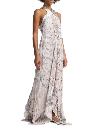 Alberta Ferretti Women's Printed Satin Halterneck Maxi Dress - Multi Pink | Thumbnail 3 Alberta Ferretti Women's Printed Satin Halterneck Maxi Dress - Multi Pink | Thumbnail 3