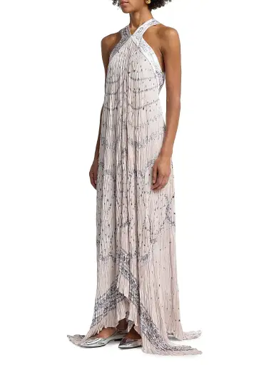 Alberta Ferretti Women's Printed Satin Halterneck Maxi Dress - Multi Pink | Thumbnail 4 Alberta Ferretti Women's Printed Satin Halterneck Maxi Dress - Multi Pink | Thumbnail 4