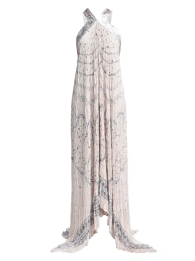 Alberta Ferretti Women's Printed Satin Halterneck Maxi Dress - Multi Pink