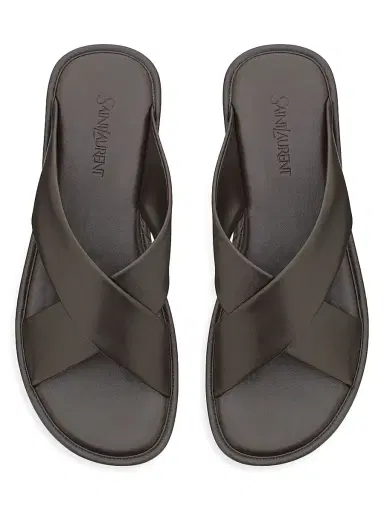 Saint Laurent Men's Carlyle Slides in Smooth Leather - Harris Eagle Brown - Size 8 | Thumbnail 3 Saint Laurent Men's Carlyle Slides in Smooth Leather - Harris Eagle Brown - Size 8 | Thumbnail 3
