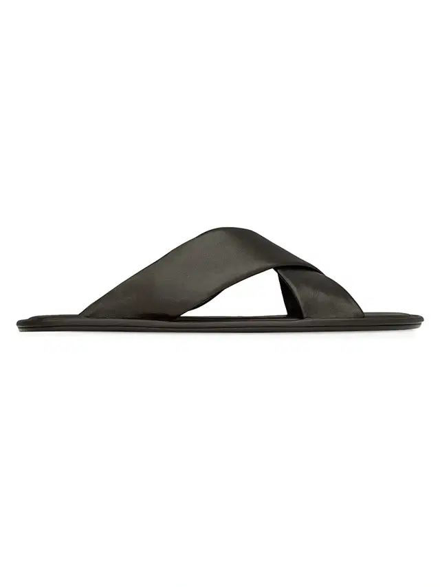 Saint Laurent Men's Carlyle Slides in Smooth Leather - Harris Eagle Brown