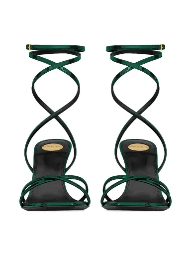 Saint Laurent Women's Opyum Sandals in Patent Leather - Vert Emerald - Size 7 | Thumbnail 2