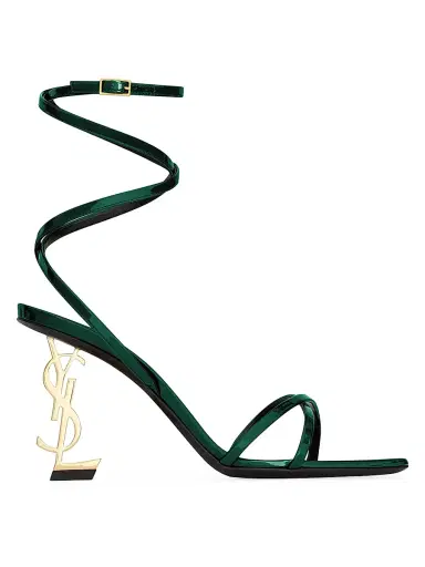 Saint Laurent Women's Opyum Sandals in Patent Leather - Vert Emerald - Size 7 | Thumbnail 1