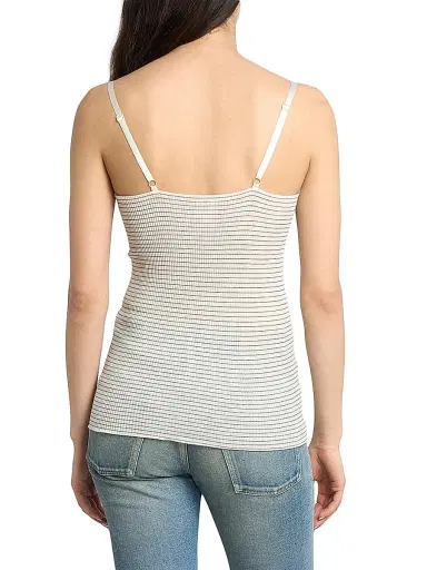 Saint Laurent Women's Laced Tank Top in Ribbed Wool and Silk - Ecru Navy - Size Large | Thumbnail 5 Saint Laurent Women's Laced Tank Top in Ribbed Wool and Silk - Ecru Navy - Size Large | Thumbnail 5