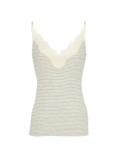 Saint Laurent Women's Laced Tank Top in Ribbed Wool and Silk - Ecru Navy - Size Large | Thumbnail 1 Saint Laurent Women's Laced Tank Top in Ribbed Wool and Silk - Ecru Navy - Size Large | Thumbnail 1