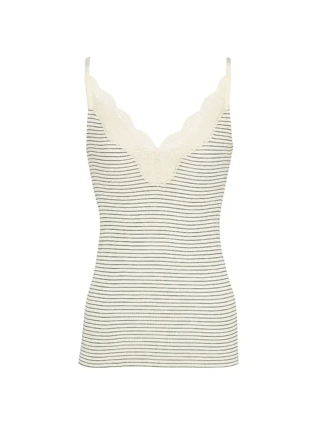 Saint Laurent Women's Laced Tank Top in Ribbed Wool and Silk - Ecru Navy