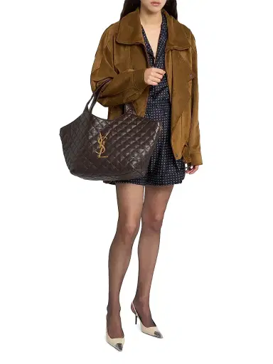 Saint Laurent Women's Icare Medium Tote Bag in Quilted Nappa - Dark Chocolate | Thumbnail 1 Saint Laurent Women's Icare Medium Tote Bag in Quilted Nappa - Dark Chocolate | Thumbnail 1