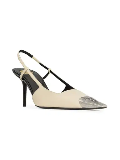 Saint Laurent Women's Jeanne Slingback Pumps in Smooth Leather - White - Size 12 | Thumbnail 2