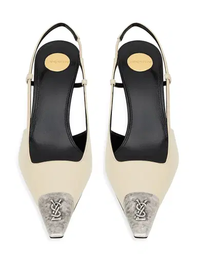 Saint Laurent Women's Jeanne Slingback Pumps in Smooth Leather - White - Size 12 | Thumbnail 3