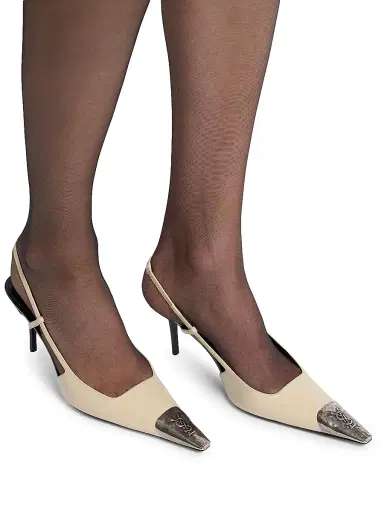 Saint Laurent Women's Jeanne Slingback Pumps in Smooth Leather - White - Size 12 | Thumbnail 5