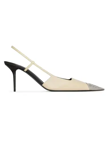 Saint Laurent Women's Jeanne Slingback Pumps in Smooth Leather - White - Size 12 | Thumbnail 1