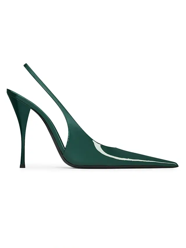 Saint Laurent Women's Slingback Pumps in Patent Leather - Forest Green