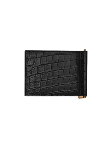 Saint Laurent Men's Tiny Cassandre Bill Clip Wallet in Crocodile-Embossed Matte Leather - Black | Thumbnail 4 Saint Laurent Men's Tiny Cassandre Bill Clip Wallet in Crocodile-Embossed Matte Leather - Black | Thumbnail 4
