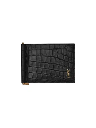 Saint Laurent Men's Tiny Cassandre Bill Clip Wallet in Crocodile-Embossed Matte Leather - Black | Thumbnail 1 Saint Laurent Men's Tiny Cassandre Bill Clip Wallet in Crocodile-Embossed Matte Leather - Black | Thumbnail 1