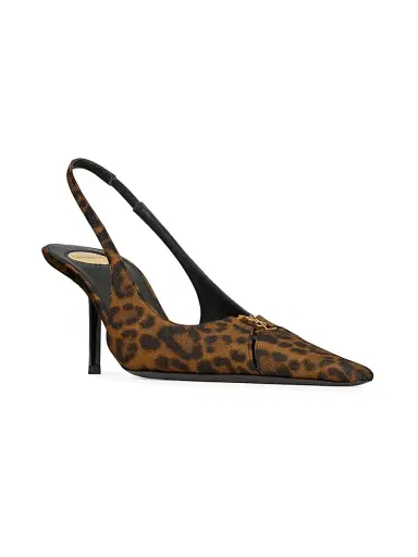 Saint Laurent Women's Slingback Pumps in Leopard Grosgrain | Thumbnail 2