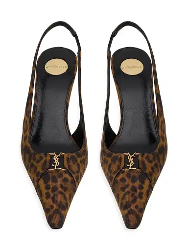 Saint Laurent Women's Slingback Pumps in Leopard Grosgrain | Thumbnail 3